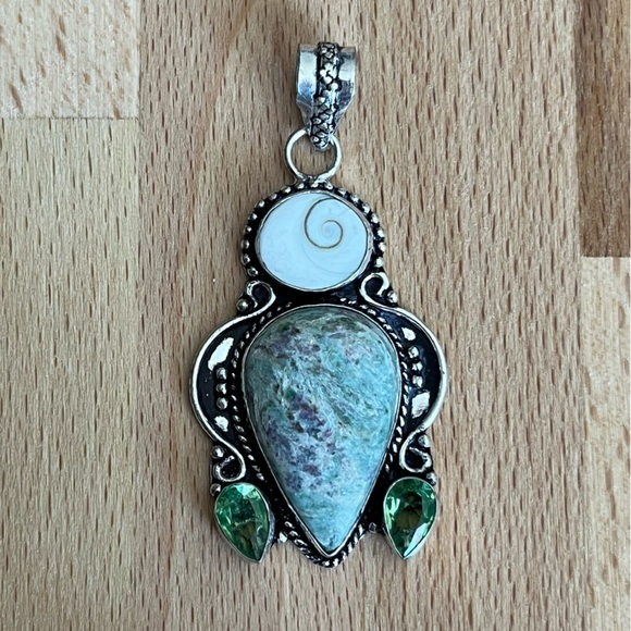 Ruby Zoisite and Shiva Shell Pendant - Picture 1 of 2
